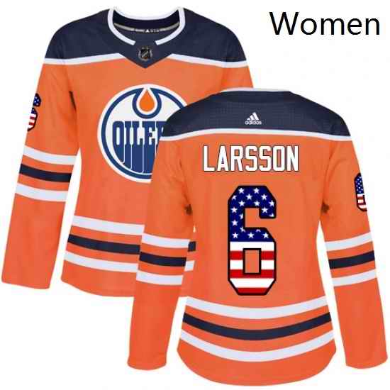 Womens Adidas Edmonton Oilers 6 Adam Larsson Authentic Orange USA Flag Fashion NHL Jersey